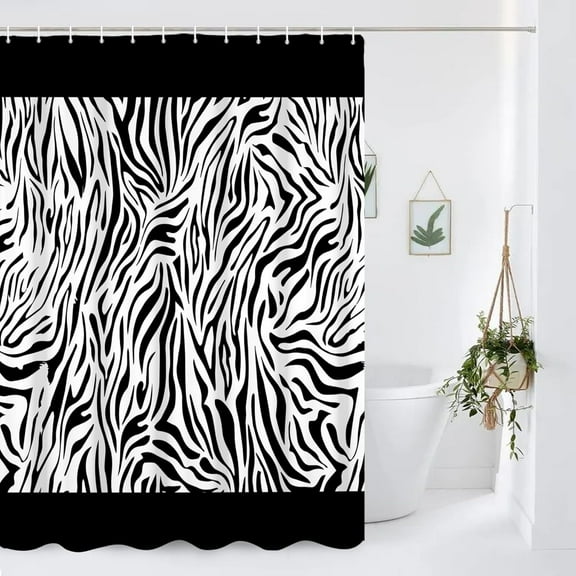 Black White Stripes Waterproof Shower Curtain, Zebras Print Shower Curtain Set for Bathroom,Modern Fashion Fabric Bath Curtain with Hooks 60"W x 72"L (Pack of 1)