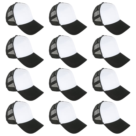 Black & White Sublimation Trucker Cap by Make Market – Customizable Polyester Front - One Size Adult Fit - Ideal for Heat Press Transfers - 12 Pack