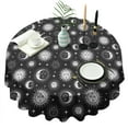thumbnail image 1 of Black White Sun Moon Face Star Pattern Round Tablecloth 60"x60",Wrinkle Wipeable Table Cloth for Kitchen Dining Room Picnic Patio Party, 1 of 6