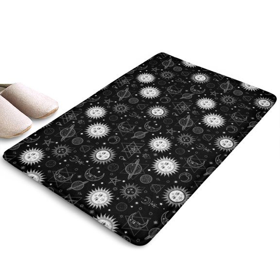 Black White Sun Moon Planet Star Flannel Non Slip Door Rugs,Washable Door Mats Indoor,Decorative Door Mats,Dirt-Resistant and Absorbent Doormat for Entrance,Bedroom,Kitchen,Bathroom,23.5"x16"