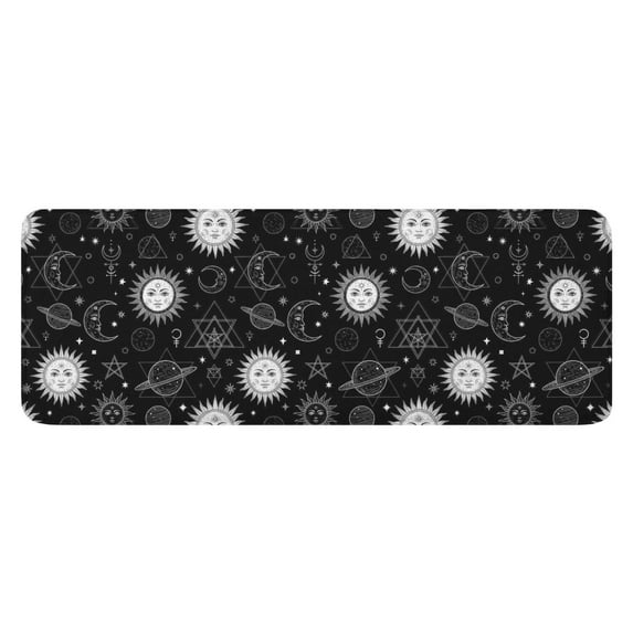 Black White Sun Moon Planet Star Pattern Kitchen Rug Mat,Kitchen Runner Rugs Non Skid Washable,Decorative Kitchen Floor Mats for Kitchen,Sink,Laundry,17"x47.2"