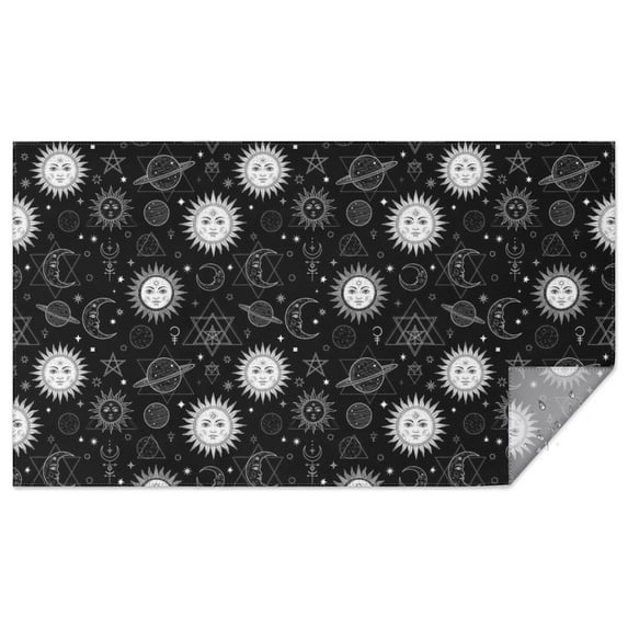 Black White Sun Moon Planet Star Pattern Rectangle Tablecloth 60"x102",Waterproof Polyester Rectangle Table Cloth, Wipeable Spillproof Polyester Tablecloth for Dining, Camping, Indoor and Outdoor