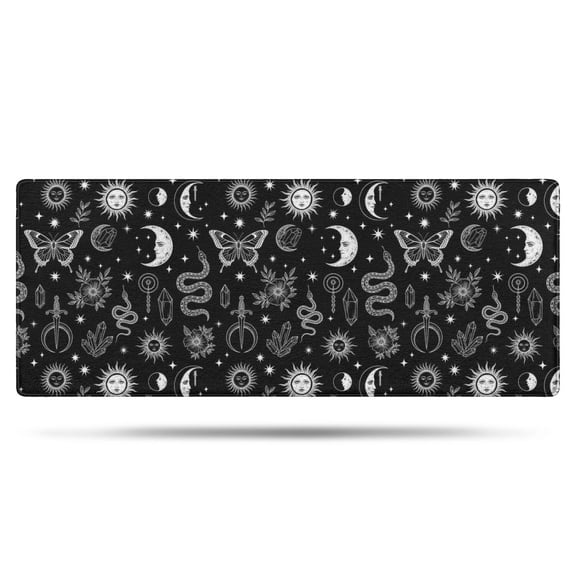 Black White Sun Moon Snake Butterfly Pattern Bathroom Rugs Mat,Non Slip Microfiber Bathroom Rug,Rubber Backing,Soft Bathroom Mats for Bathroom Floor,Tub and Shower,60x24in(150x60cm)
