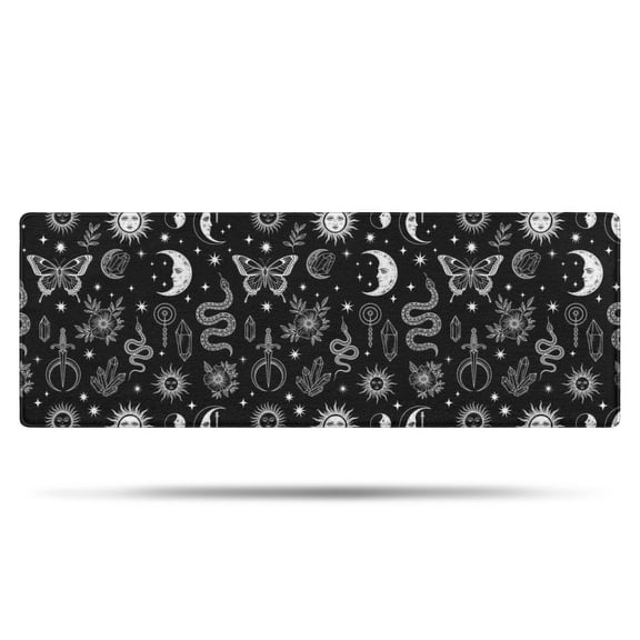 Black White Sun Moon Snake Butterfly Pattern Bathroom Rugs Mat,Non Slip Microfiber Bathroom Rug,Rubber Backing,Soft Bathroom Mats for Bathroom Floor,Tub and Shower,47x17in(120x43cm)
