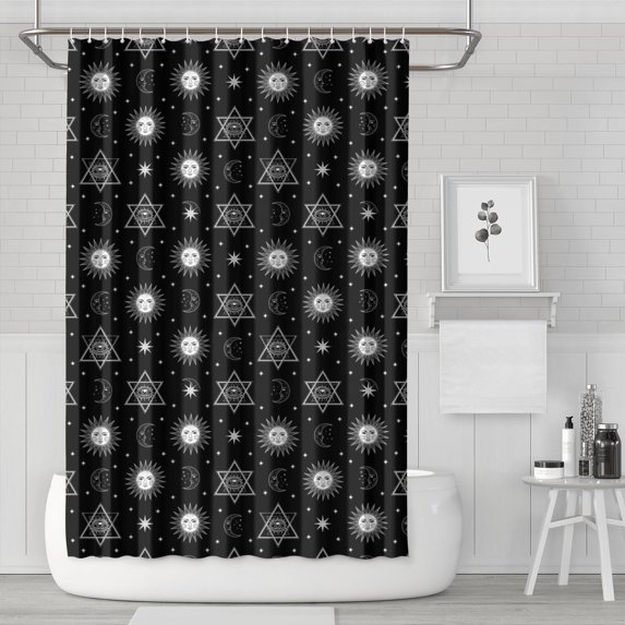 Black White Sun Moon Star Geometry Pattern Shower Curtain 72"x72" ,Bathroom Decorative Shower Curtains Set with 12 Hooks,Modern Waterproof Washable Shower Curtain