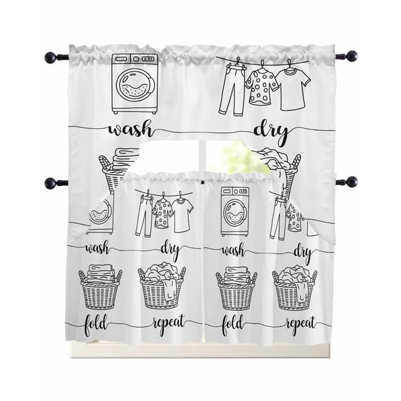 Black White Swag Curtains for Living Room/Bedroom Windows, Cartoon Farmhouse Retro Kitchen Curtains and Valances Set 36 Inch Length, Light Filtering Swags Valance Curtain Panels