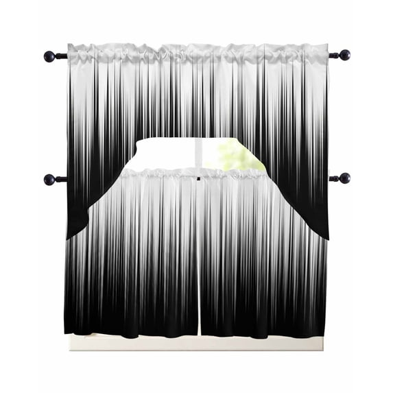 Black White Swag Curtains for Living Room/Bedroom Windows, Modern Geometric Abstract Gradient Striped Kitchen Curtains and Valances Set 36 Inch Length, Light Filtering Swags Valance Curtain Panels