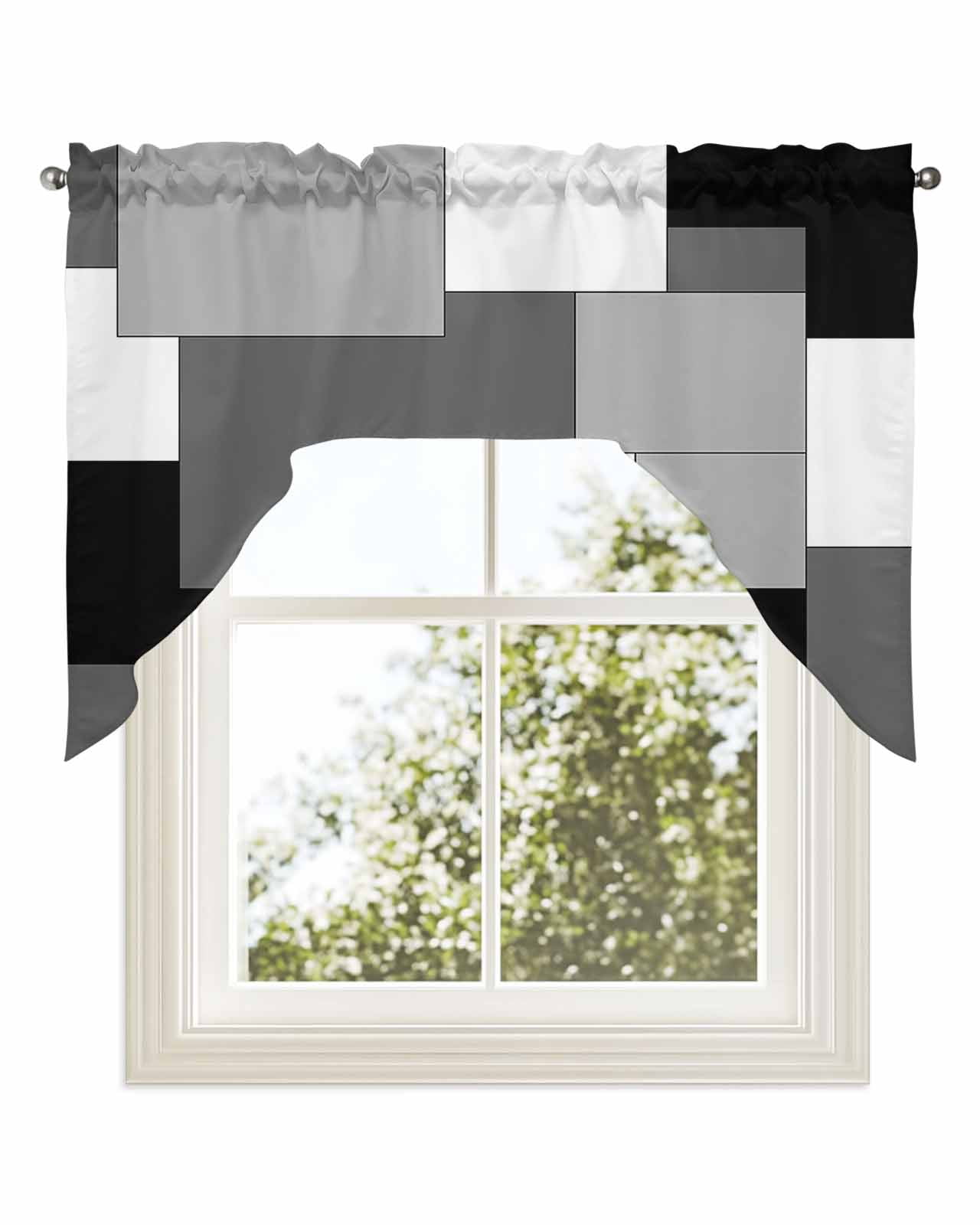 Patchwork Swags Black White,Swag Valances for Kitchen Window,Middle Century Grey ...