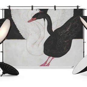 Black White Swan Backdrops for Photography, Vintage Romantic Swan Interlocked Necks Animal Pattern Fabric Photo Background Sturdy Studio Props for Photo Studio, Video Recording Photoshoot 7x5ft