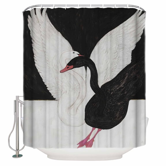 Black White Swan Bathroom Shower Curtains with 12 Hooks Waterproof Shower Curtain for Stalls and Bathtubs Romantic Swans Interlocked Necks Vintage Decorative Bathroom Privacy Curtain 36x72 Inches