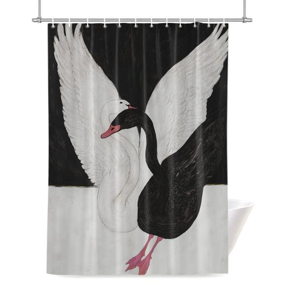 Black White Swan Shower Curtains for Bathroom, Vintage Romantic Swan Interlocked Necks Animal Waterproof Fabric Shower Curtain for Bathroom Bathtub Decoration, Machine Washable 72"x84"