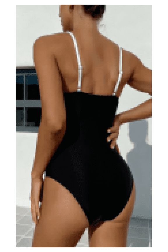 Black White Swimsuit One Piece, Retro Color Block Bathing Suit, Bow Tie Front Swimwear for Women, Classic Vintage Style Beachwear, Modest Athletic Swimsuit