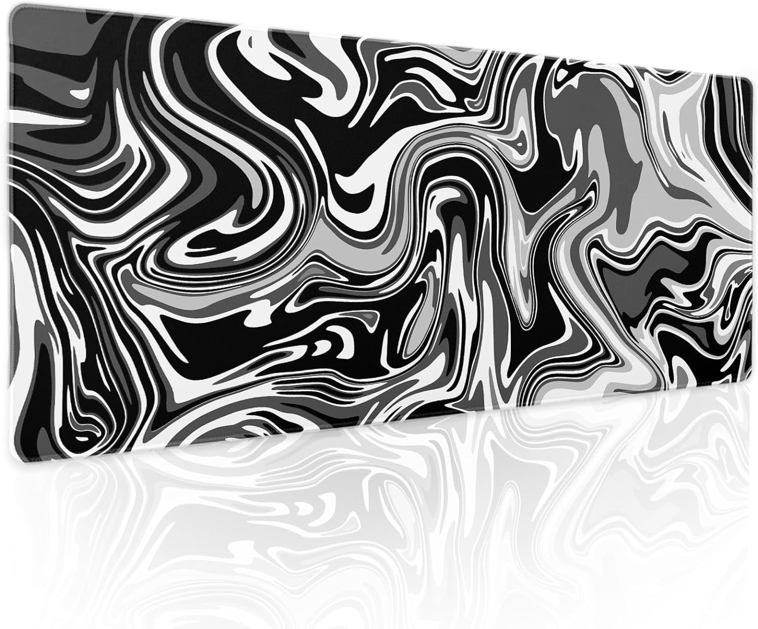Black White Swirl Gaming Mouse Pad XL Gray Marble Grey Fluid Design Extended Large Mouse Pad Big Desk Mat Non-Slip Rubber Base Stitched Edge Long Keyboard Playmat for Desk Computer,31.5×11.8 Inch