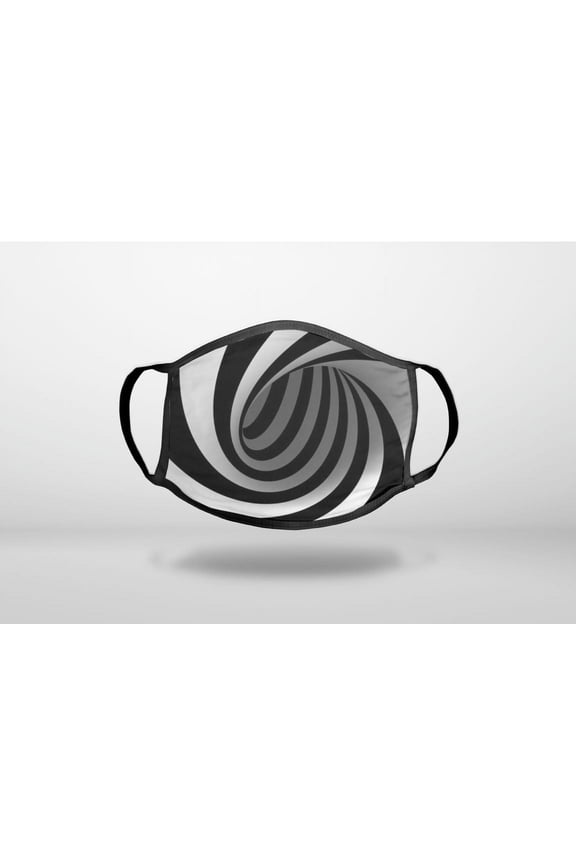 Black White Swirl Vortex Geometric - 3-Ply Reusable Soft Cloth Face Covering, Unisex, Cotton Inner Layer