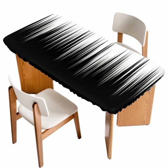 Black White Table Cloths for 4 Foot Rectangle Tables, Modern Geometric Abstract Gradient Striped Patio Waterproof Elastic Fitted Tablecloths, Washable Rectangular Table Cover for Camping
