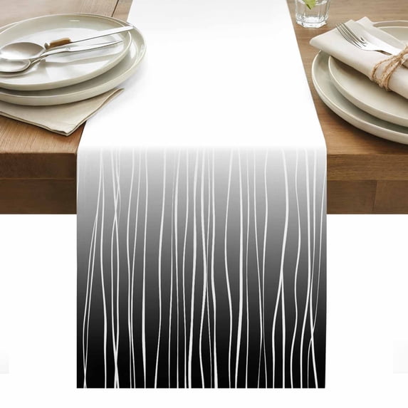 Black White Table Runner - 90 Inch Long, Kitchen Dining Table Runner Dresser Scarves, Ombre Gradient Striped Minimalist Texture Farmhouse Decor for Coffee Tables Wedding Party Banquet