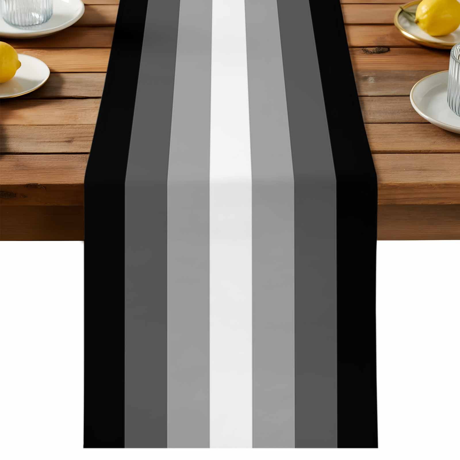 Black White Table Runner, Ombre Stripe Cotton Linen Table Cloth ...