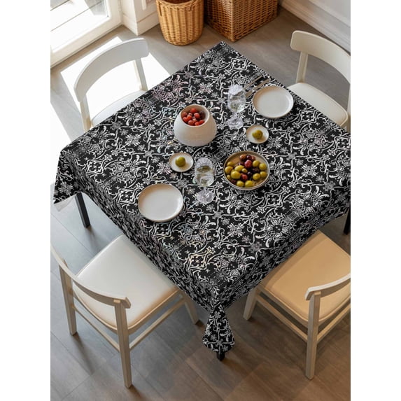 Black and White Tablecloth Square Table Cloth 54x54, Waterproof Tablecloth Outdoor Table Cloth, Modern Moroccan Geometric Abstract Art Washable Table Cover for Kitchen Dinning Party