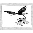thumbnail image 1 of Black and White Tapestry, Hummingbird with Hearts Tail and Swirled Feathers Monochrome Animal, Wall Hanging for Bedroom Living Room Dorm Decor, 60W X 40L Inches, Black and White, by Ambesonne, 1 of 2