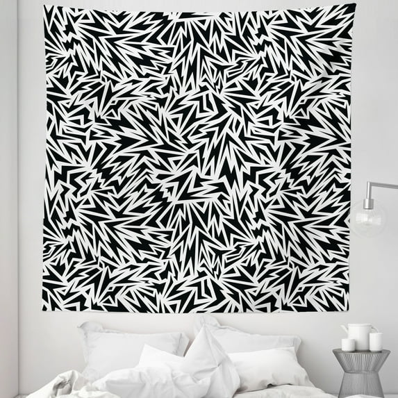 Black and White Tapestry, Monochrome Sharp Shapes Simple Fissure Crack Fractal Form Burst Pattern, Fabric Wall Hanging Decor for Bedroom Living Room Dorm, 5 Sizes, Black White, by Ambesonne