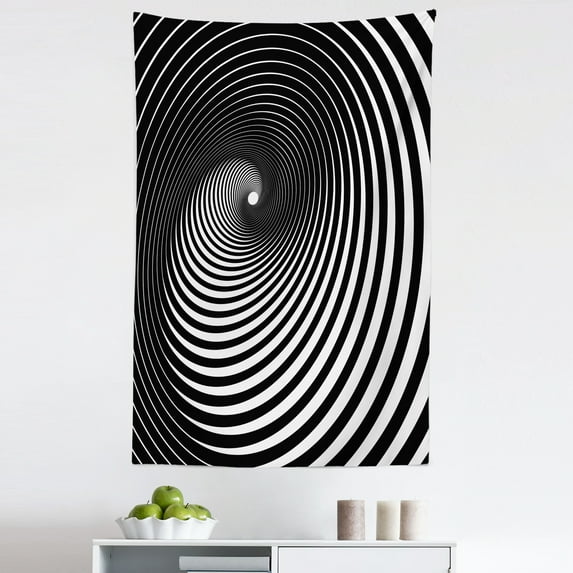 Black and White Tapestry, Optical Illusion Artwork Modern Spiral Hypnotic Circles in Monochrome, Fabric Wall Hanging Decor for Bedroom Living Room Dorm, 5 Sizes, Charcoal Grey, by Ambesonne