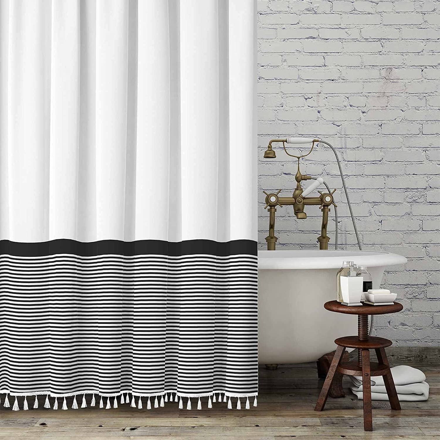 Seasonwood Black and White Tassel Shower Curtain Striped Shower Curtain with Tassels for Bathroom Decor,Heavy Weighted 72-Inch Strip Bathroom Curtains with 12 pcs Hooks,72 "x 72" - Walmart.com
