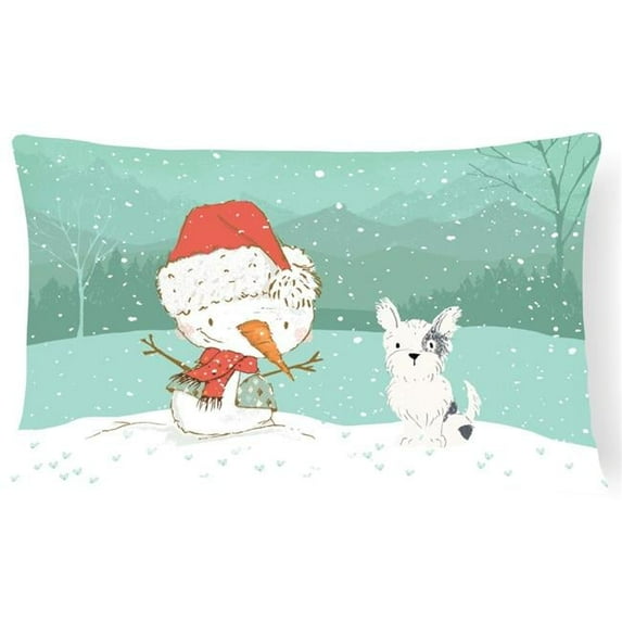 Black & White Terrier Snowman Christmas Canvas Fabric Decorative Pillow