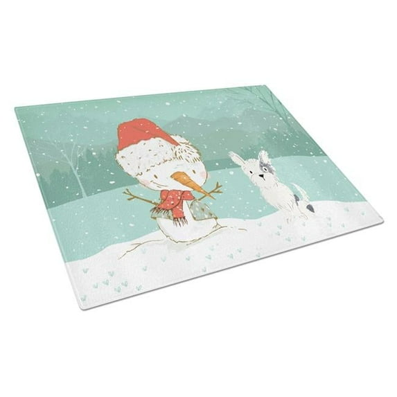 Black & White Terrier Snowman Christmas Glass Cutting Board - Large
