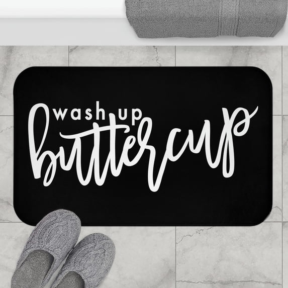 Black White Text Bath Mat Wash Up Buttercup Bathtup Bathroom Shower Mat Doormat Non Slip,Floor Rug Absorbent Carpets Floor Mat Home Decor for Kitchen Bedroom Rug, 18"X 30"
