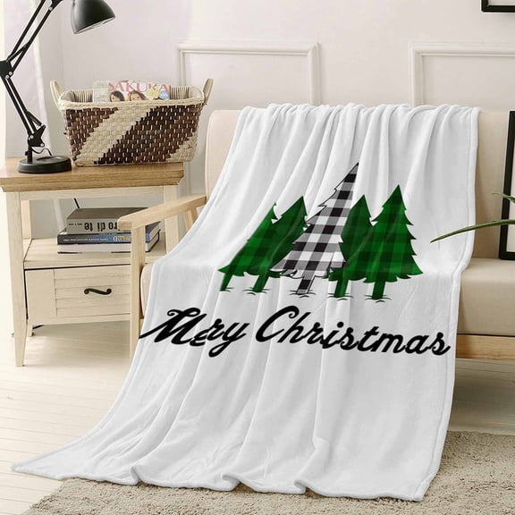 Black White Throw Flannel Blanket 30x40In Green Checked Christmas Tree Super Soft Cozy Bed Blanket, Lightweight Plush Fuzzy Bed Throw for Bedroom Sofa Couch Living Room