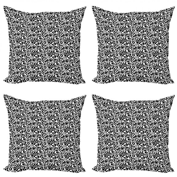 Ambesonne Black and White Throw Pillow Cover 4 Pack, Circle and Dots, 16", Black White