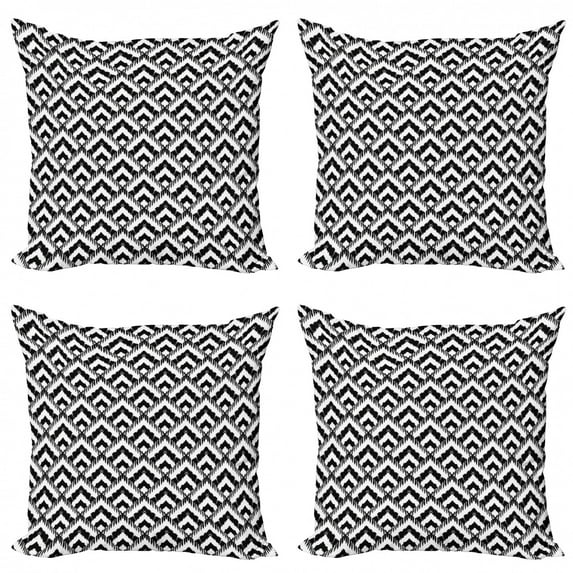 Ambesonne Black and White Throw Pillow Cover 4 Pack, Chevron Lines, 24", Black White
