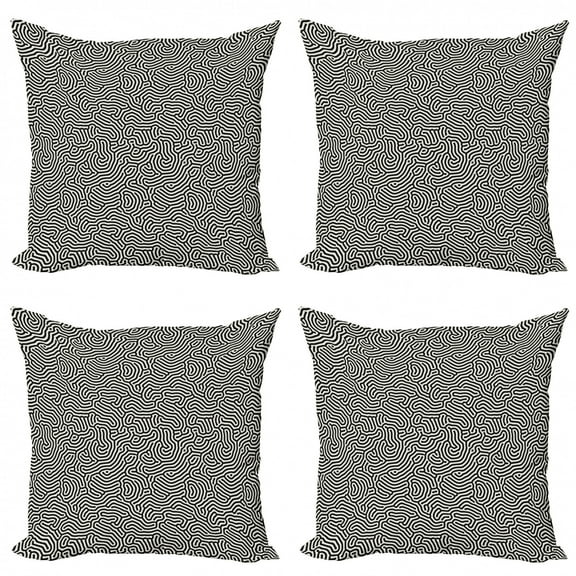 Ambesonne Black and White Throw Pillow Cover 4 Pack, Maze Labyrinth, 20", Black and White