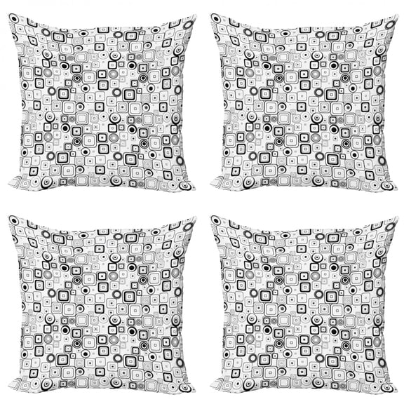 Ambesonne Black and White Throw Pillow Cover 4 Pack, Squares Circles, 20", Black White