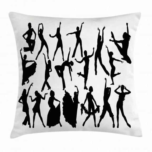 Black and White Throw Pillow Cushion Cover, Dancers Silhouette Modern Latin Hip Hop Tango Jazz Ballroom Salsa, Decorative Square Accent Pillow Case, 20 X 20 Inches, Black and White, by Ambesonne