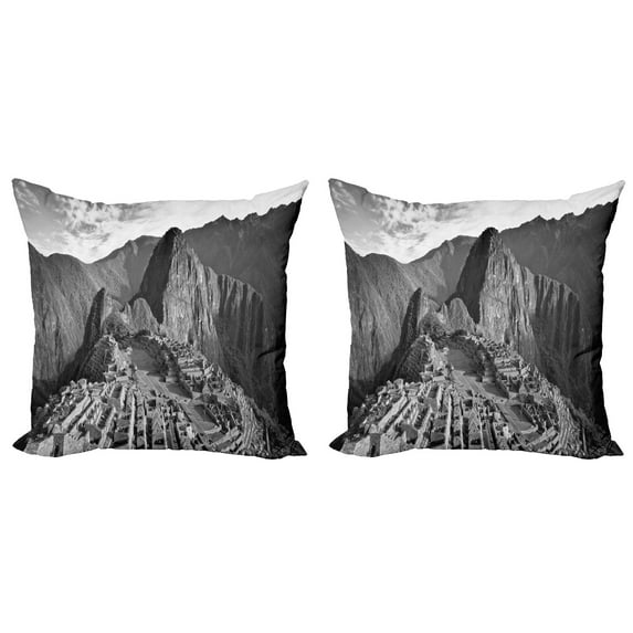 Ambesonne Landscape Throw Pillow Cover 2 Pack, View Peru Village, 24", Black and White