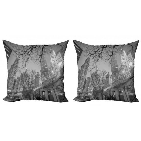Ambesonne Black and White Throw Pillow Cover 2 Pack, Chicago City, 24", Grey Black White