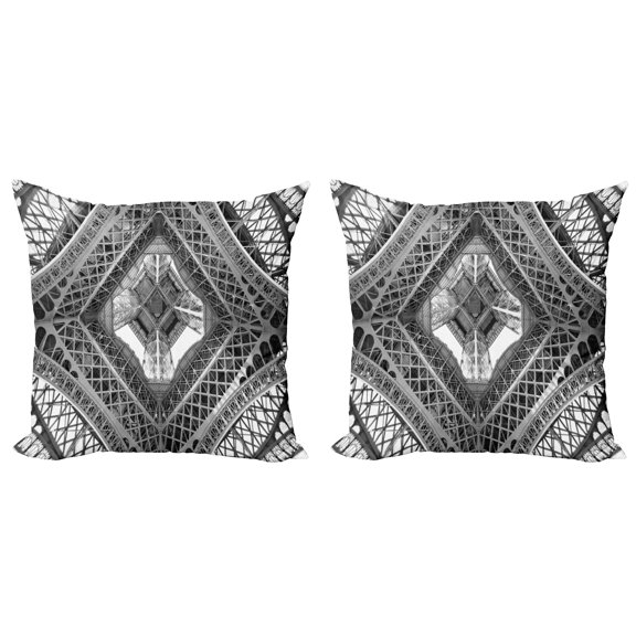 Ambesonne Black and White Throw Pillow Cover 2 Pack, Paris Eiffel, 16", Grey Black and White