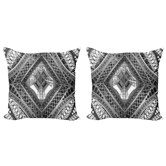 Ambesonne Black and White Throw Pillow Cover 2 Pack, Paris Eiffel, 18", Grey Black and White