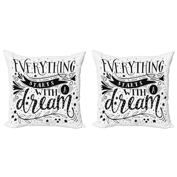 Ambesonne Black and White Throw Pillow Cover 2 Pack, Dream Words, 20", Black and White