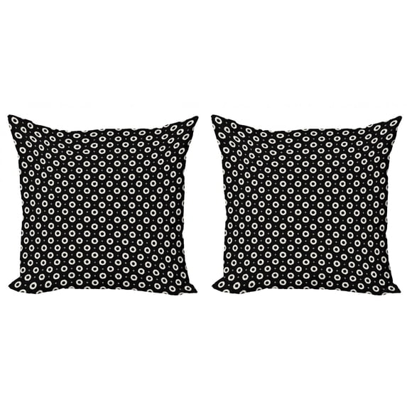 Ambesonne Black and White Throw Pillow Cover 2 Pack, Donut Shapes, 16", Black and White