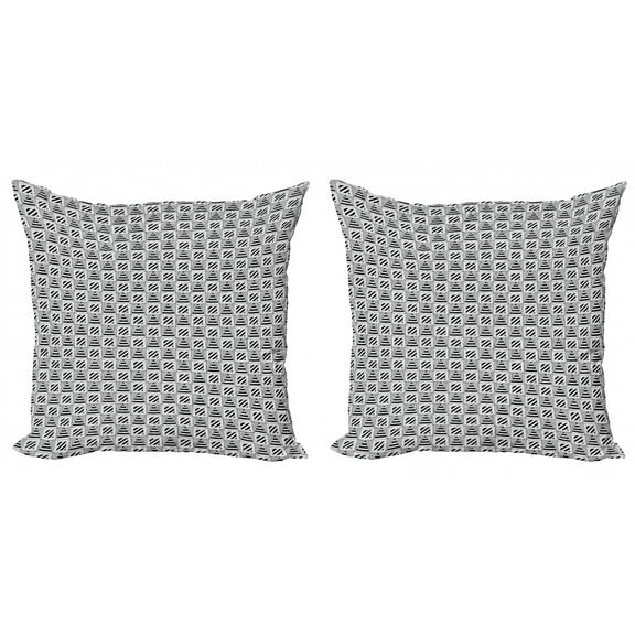 Black and White Throw Pillow Cushion Cover Pack of 2, Monochrome Squares and Triangles Pattern with Geometric Lines Pattern, Zippered Double-Side Digital Print, 4 Sizes, Black and White, by Ambesonne