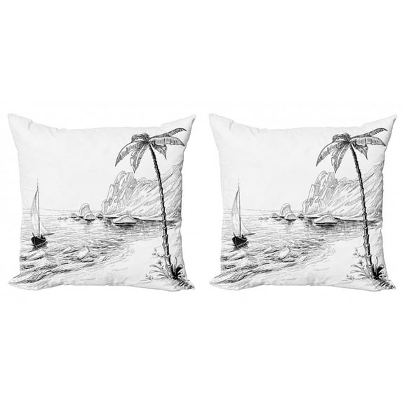 Ambesonne Black and White Throw Pillow Cover 2 Pack, Sea Coast Holiday, 16", Black White