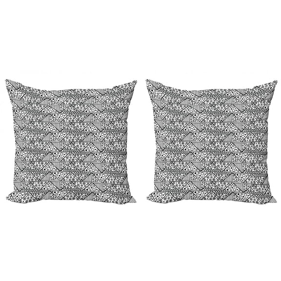 Black and White Throw Pillow Cushion Cover Pack of 2, Triangles with Chevron Zigzag Bullseye Circles and Stripes Monochrome, Zippered Double-Side Digital Print, 4 Sizes, Black White, by Ambesonne