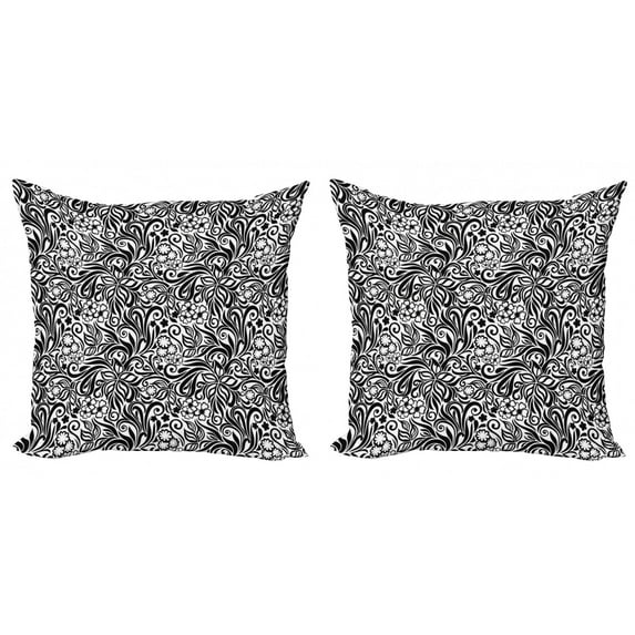 Ambesonne Black and White Throw Pillow Cover 2 Pack, Western Floral, 24", Black White