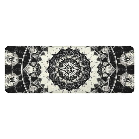 Black White Tie Dye Mandala Pattern Kitchen Rug Mat,Kitchen Runner Rugs Non Skid Washable,Decorative Kitchen Floor Mats for Kitchen,Sink,Laundry,17"x47.2"