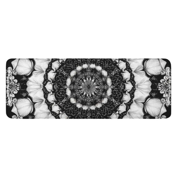 Black White Tie Dye Mandala Pattern Kitchen Rug Mat,Kitchen Runner Rugs Non Skid Washable,Decorative Kitchen Floor Mats for Kitchen,Sink,Laundry,17"x47.2"
