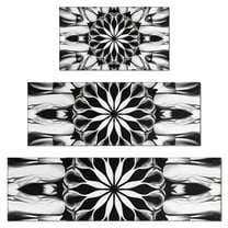 Black White Tie Dye Mandala Pattern Kitchen Rugs Sets Of 3,Kitchen Runner Rugs Non Skid Washable,Decorative Kitchen Floor Mats for Kitchen,Sink,Laundry,17"x30"  17"x47"   17"x59"