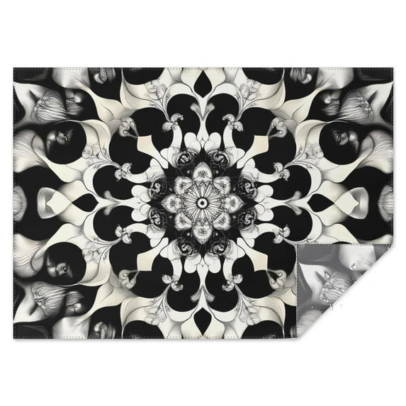 Black White Tie Dye Mandala Pattern Rectangle Tablecloth 60"x84",Waterproof Polyester Rectangle Table Cloth, Wipeable Spillproof Polyester Tablecloth for Dining, Camping, Indoor and Outdoor