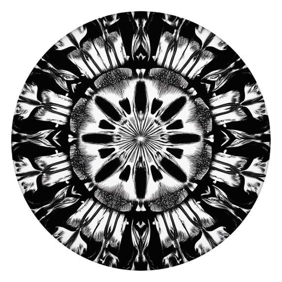 Black White Tie Dye Mandala Pattern Round Fitted Tablecloth with Elastic Edge,Dining Table Cover Waterproof,Outdoor Round Tablecloth for Camping,Dining,Indoor and Outdoor